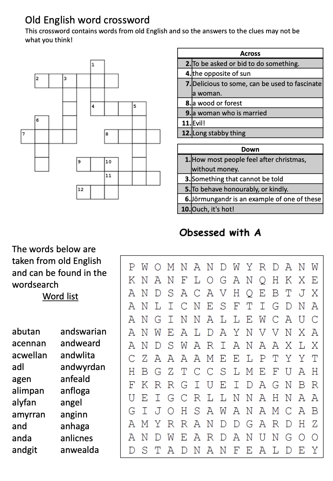 Crossword and word search